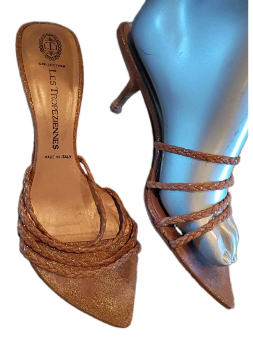 Les Tropeziennes-Elegant Braided Glittering Tan Leather Strappy Sandals-Sz 9